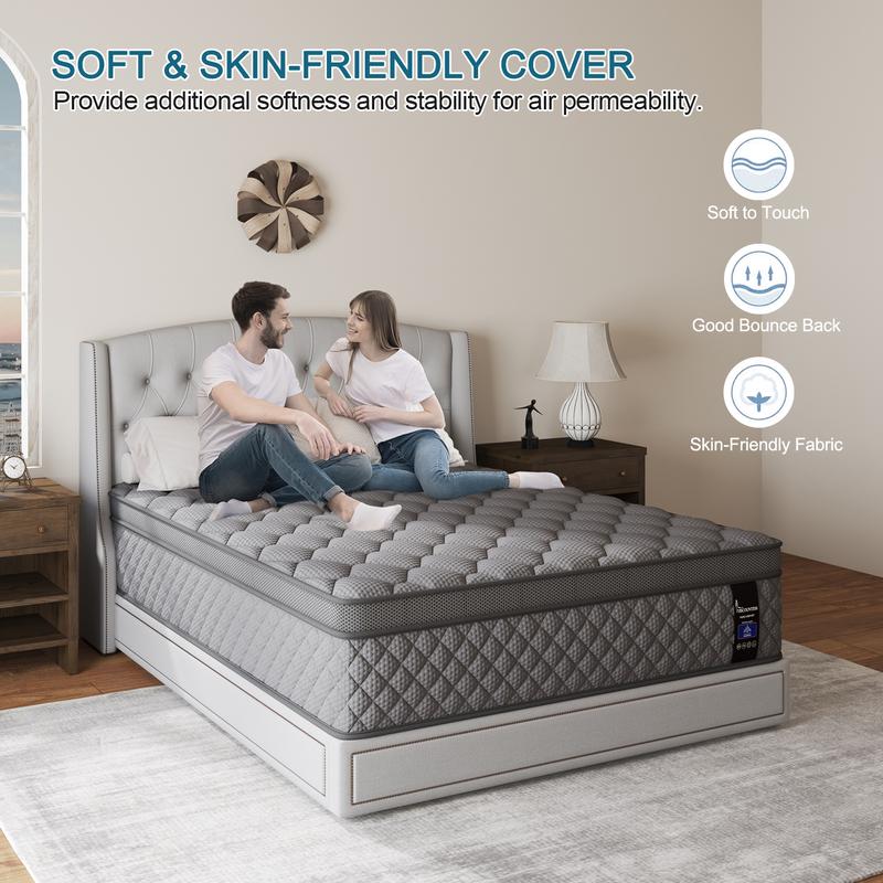 Twin Full Queen King Mattress, 10/ 12 inch Hybrid Mattress with Gel Memory Foam and Individually Pocket Innerspring Euro Top Mattresses Medium Firm for Motion Isolation, Edge Support Twin Full Queen King Mattress, 10/ 12 inch Hybrid Mattress with Gel Memory Foam and Individually Pocket Innerspring Euro Top Mattresses Medium Firm for Motion Isolation, Edge Support
