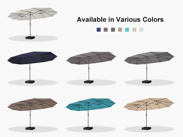 PURPLE LEAF 15 ft Double-Sided Outdoor Market Table Umbrella with Base for Pool