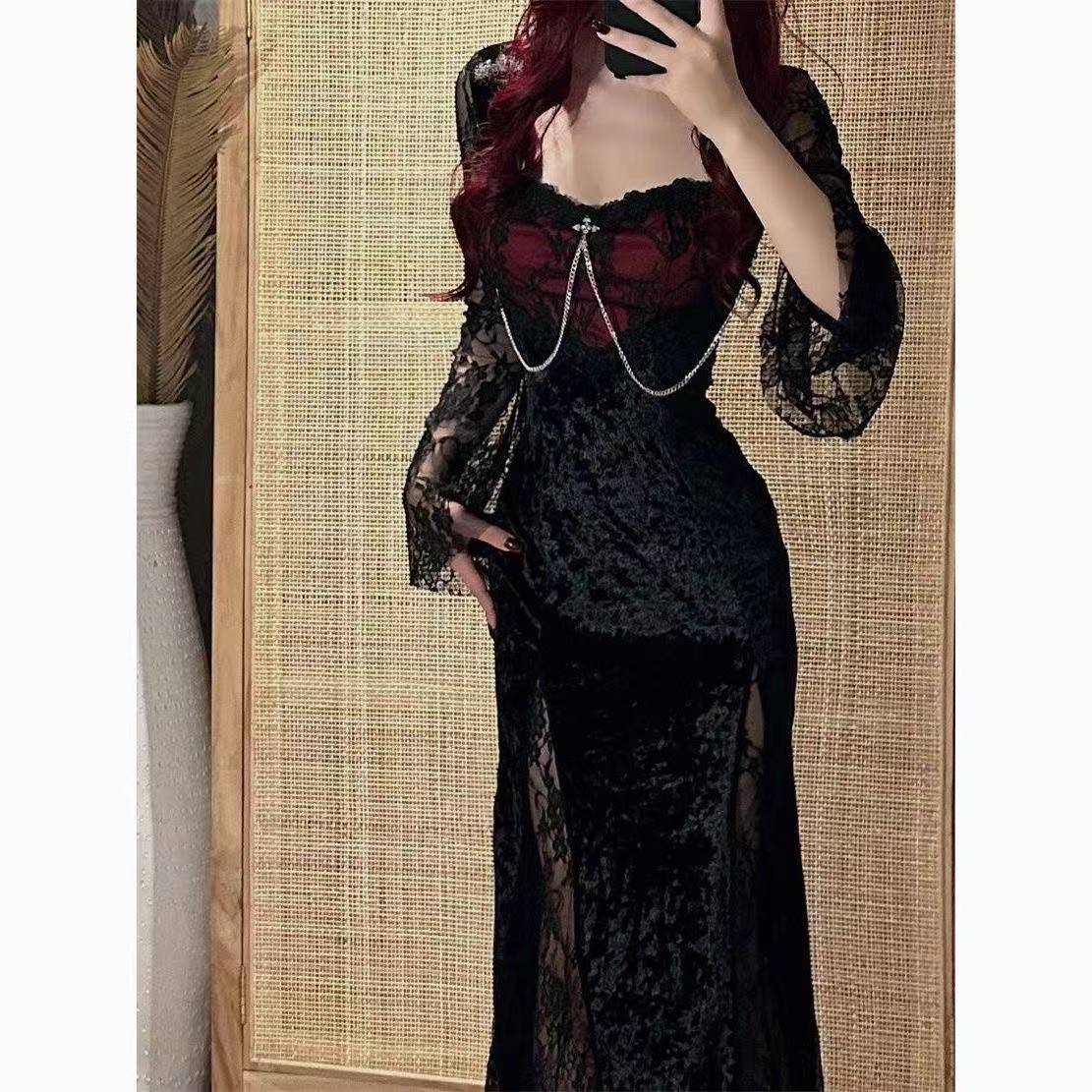 dark academia homecoming dress Black A-line One Shoulder Lace Homecoming Dresses MH618