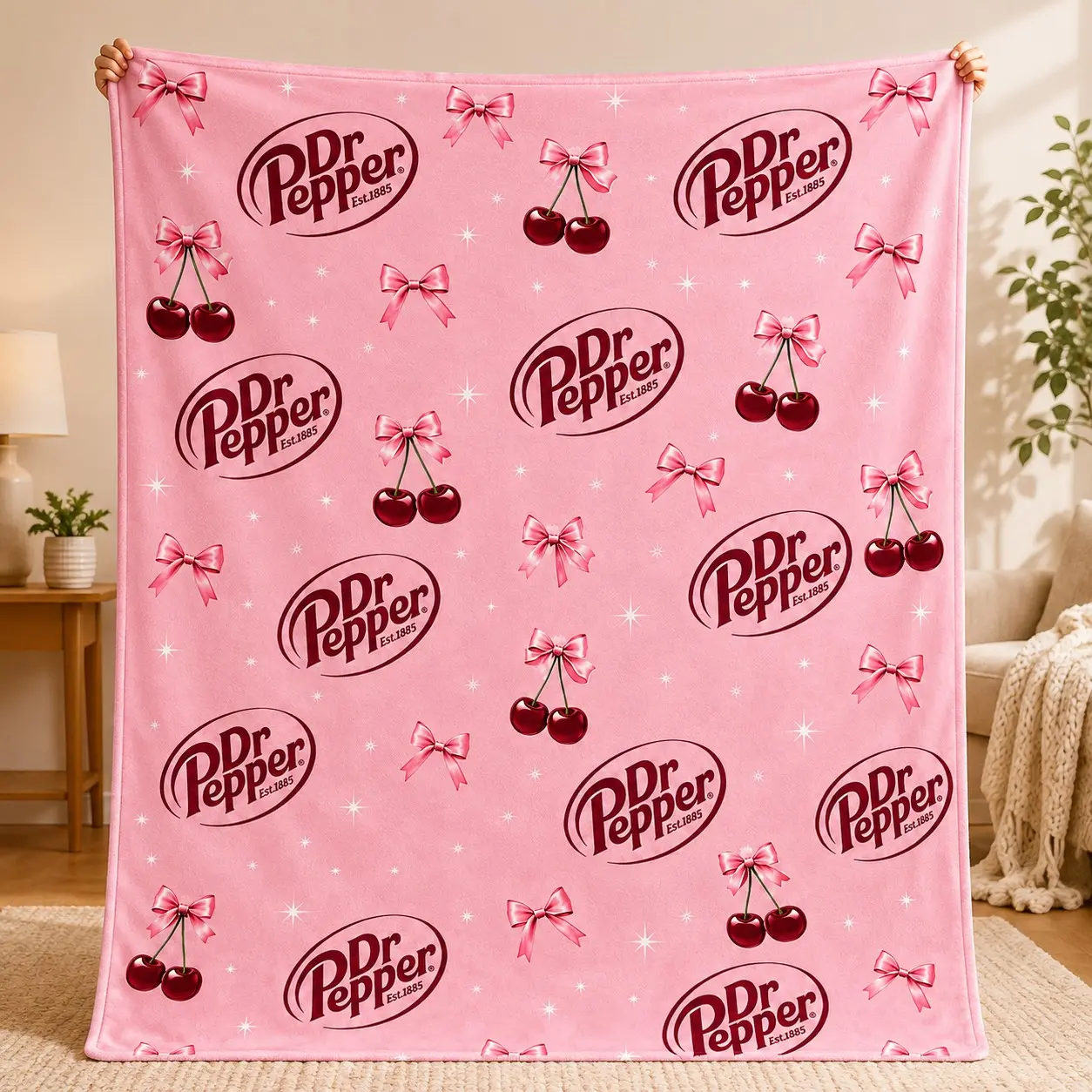 Butterfly Cherry Dr Pepper Print Flannel Blanket, Soft and Comfortable, Perfect Gift for Friends and Family, Ideal for Naps, Camping, Travel