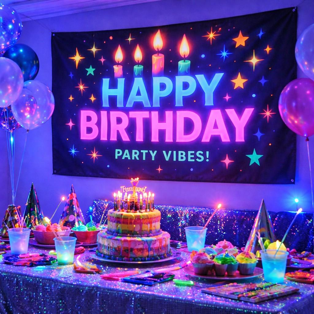 Blacklight Happy Birthday Tapestry 3x5 FT – Neon Glow Party Banner for Kids & Teens
