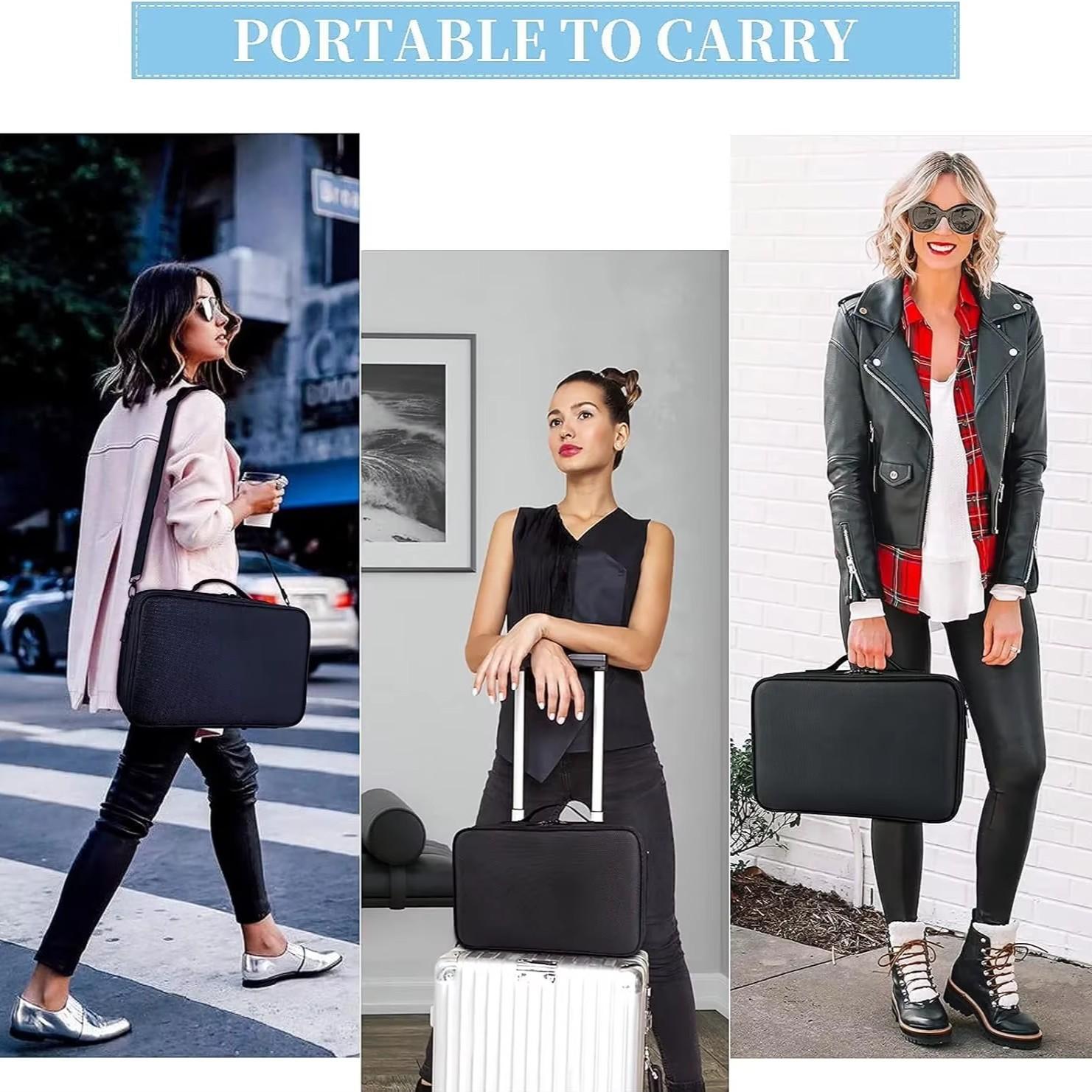 Travel Makeup Case 3 Layers, Portable Makeup Bag Organizer, Adjustable Dividers, Ideal for Artists, Compact and Durable Design