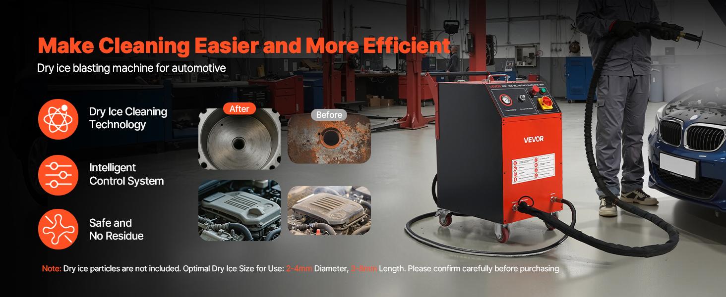 VEVOR Dry Ice Blasting Machine, 16.5LBS (7.5KG) Capacity Dry Ice Cleaning Machine with 4 Nozzles, Adjustable Pressure Dry Ice Amount, Movable Blaster Cleaner for Auto Ship Aviation Chemical, 120V