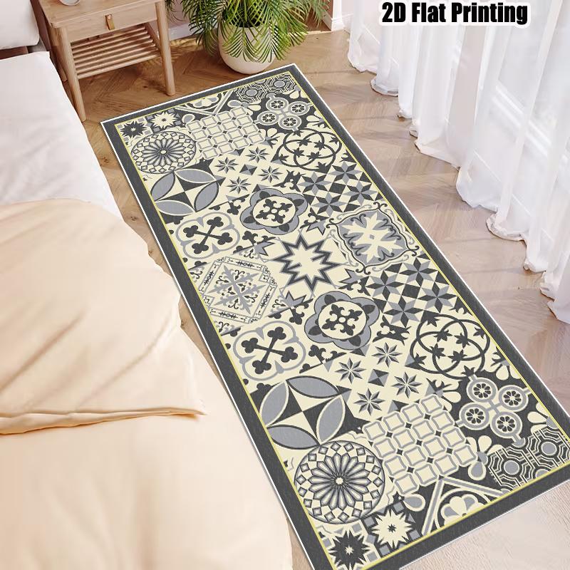 1pc  Velvet Runner Rug, Vintage Geometric Pattern Design, Machine Washable and Versatile, Suitable for Living Room/Bedroom/Foyer/Office/Study and Other Areas, Creates a Warm Home Atmosphere, 2D Printed Runner Rug