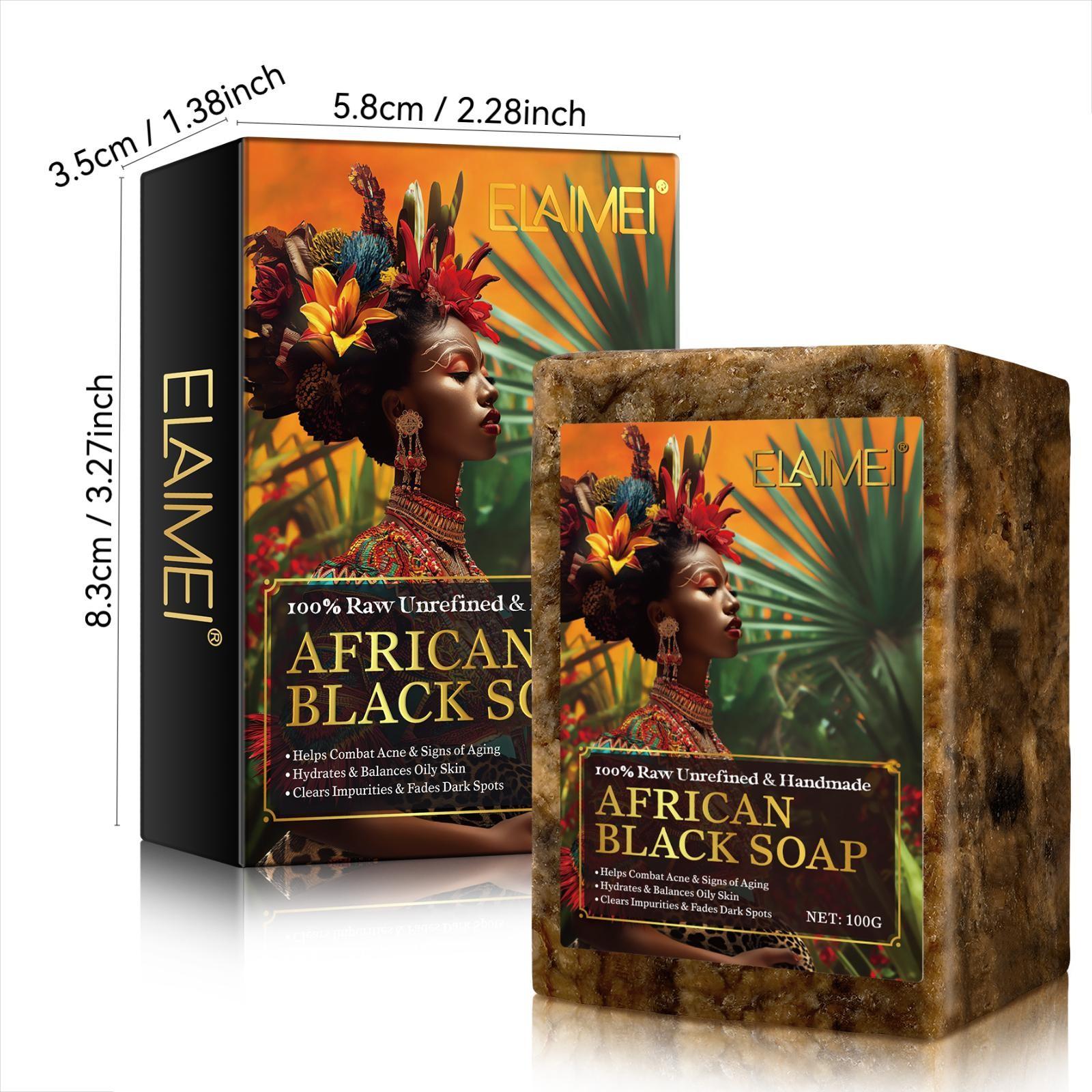 ELAIMEl African Black Soap, comes with a lathering net, produces a rich, creamy lather, gently removes oil from the skin, and leaves it feeling fresh and clean. Bath soap.