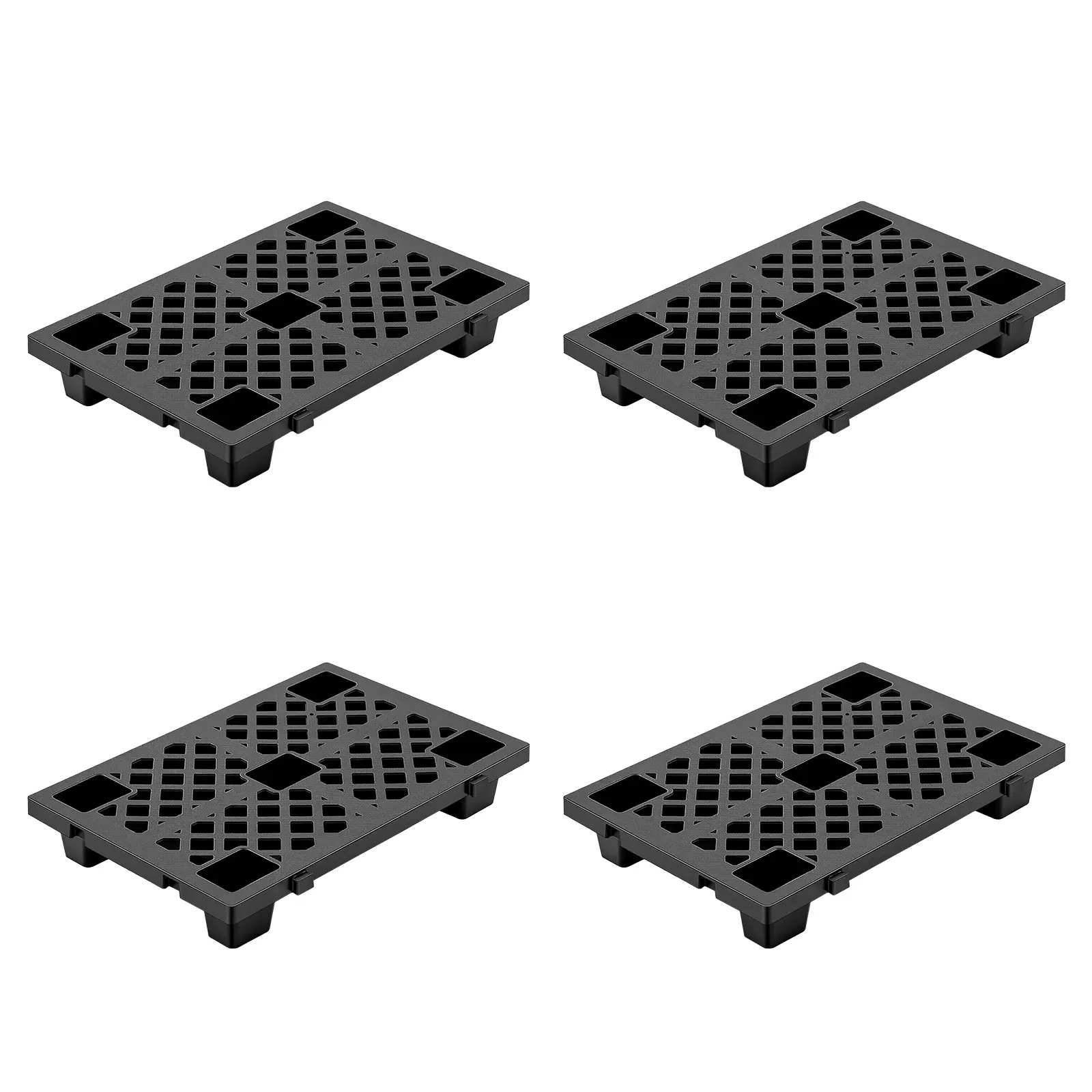 4-Pack HDPE Plastic Pallets - 23.6" Modular, Stackable, Ventilated, Damp-Proof Floor Pallets for Basement, Garage Home Organizers & Storage Solutions, Basement Storage