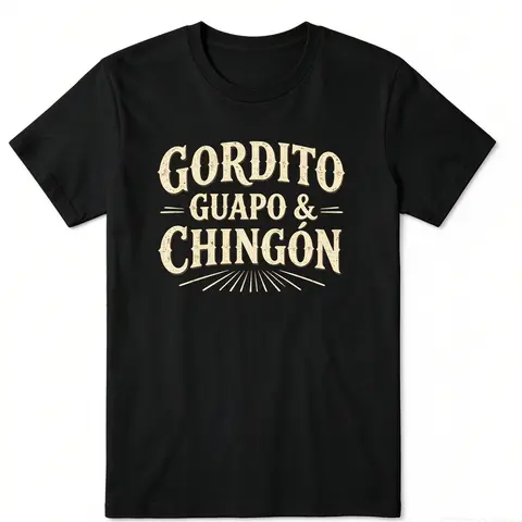 Men's Cotton Crew Neck T-Shirt - Vintage Trendy Gordito Guapo Y Chingon Funny Spanish Graphic Tee, Unisex Hispanic Mexican Humor Latino Gift Top, Checked