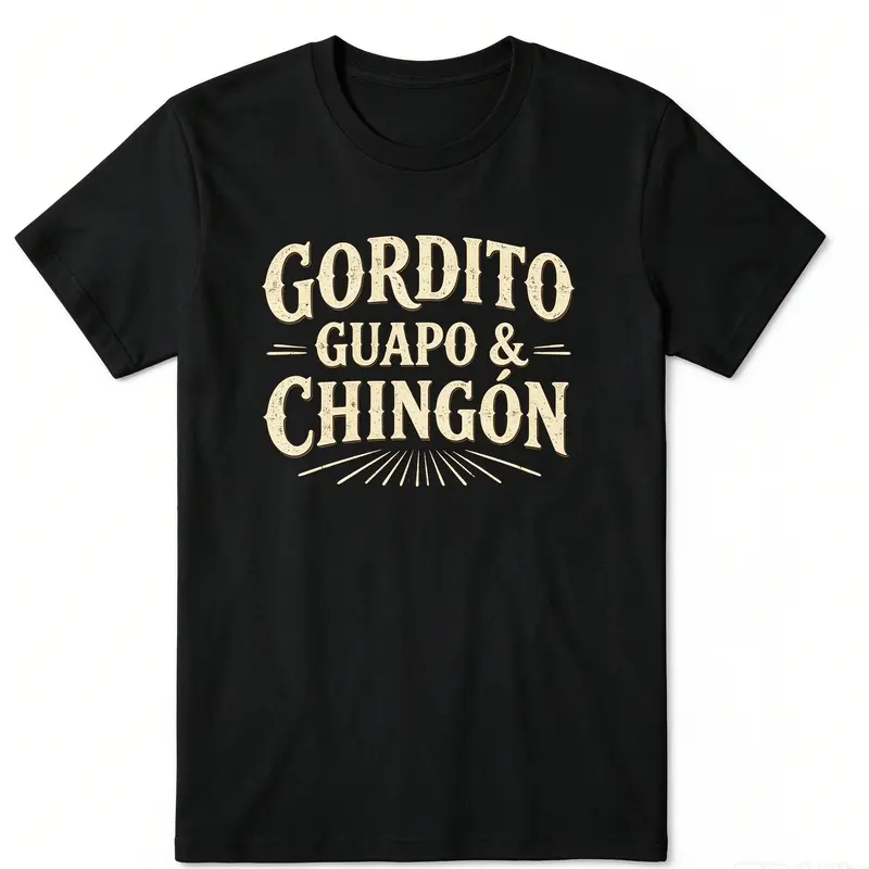 Men's Cotton Crew Neck T-Shirt - Vintage Trendy Gordito Guapo Y Chingon Funny Spanish Graphic Tee, Unisex Hispanic Mexican Humor Latino Gift Top, Checked