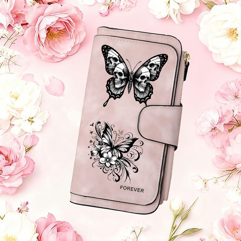 1pc Butterfly pattern women's long wallet, multi-functional wallet, portable snap coin purse, birthday gift and daily commuting essential, perfect holiday gift, suitable for outdoor, travel and family use, 3.10CYJ-5