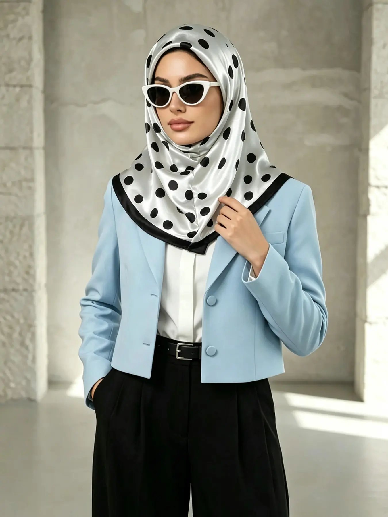 Women's Polka Dot Satin Casual Headscarf, Breathable Base Hat, All Seasons, Elegant Fashion Musim Hijab, 1pc