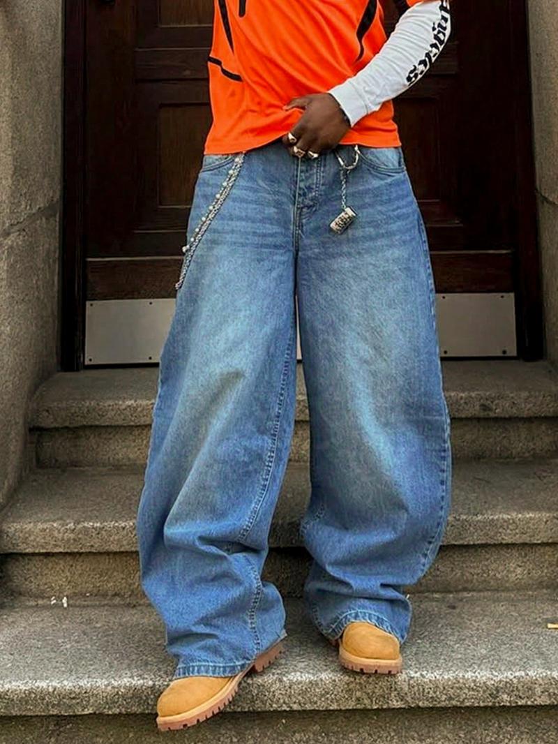 Men's New Fashion Regular Fit Jeans, Casual All-Season Washed Denim Long Pants, Classic Style, Zipper Fly, Plain Pattern