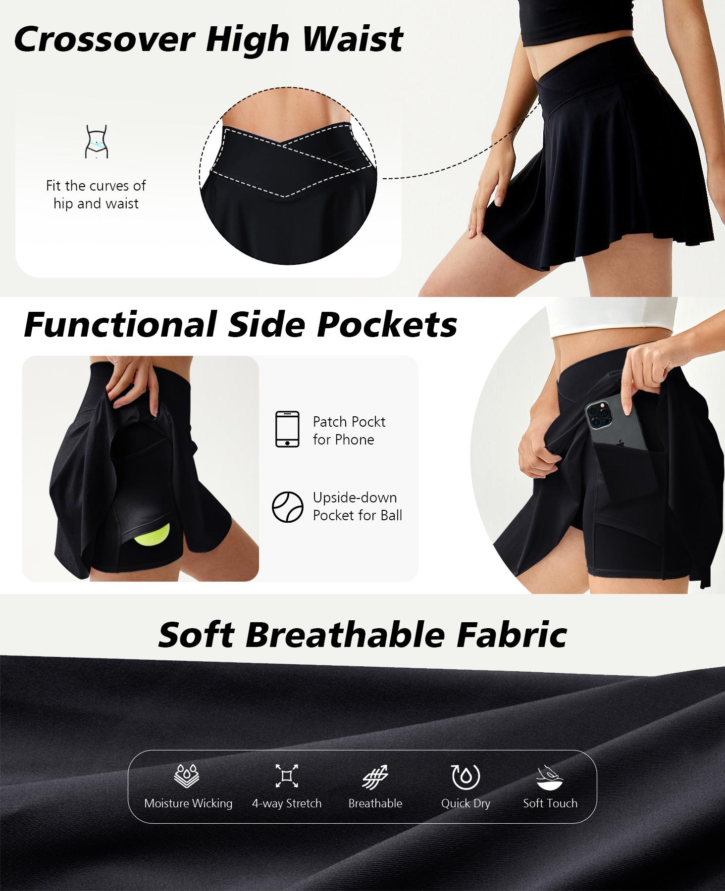 Womens Tennis Skirt with Pockets Shorts Crossover High Waisted Athletic Skorts Skirts for Golf Running Workout