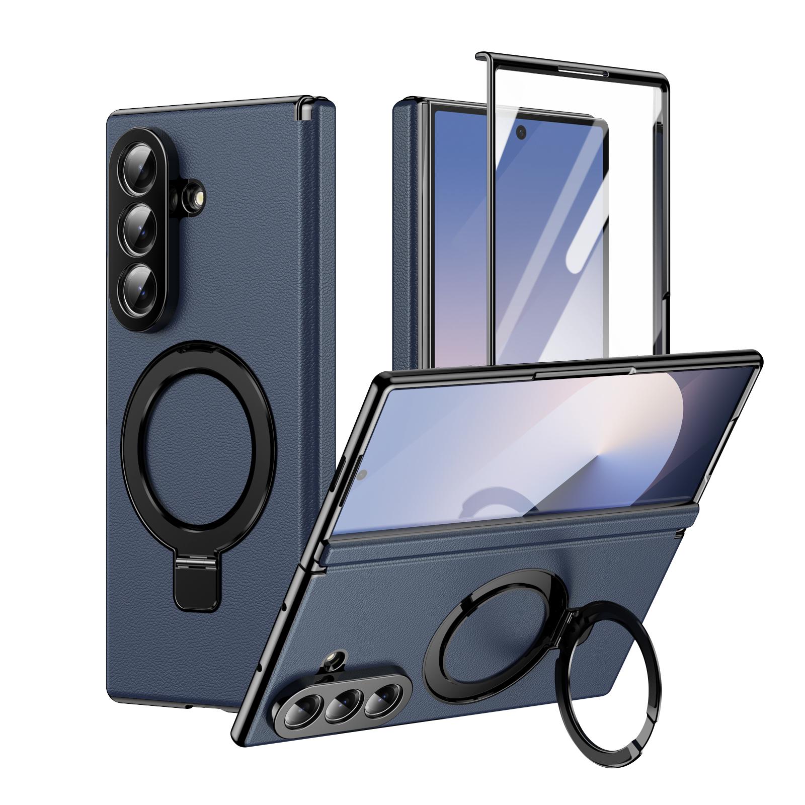 Light luxury electroplated phone case suitable for Samsung Galaxy Z Fold 7/6/5/4/3 with tempered glass film zfold 7 with bracket zfold 6 supporting wireless charging zfold 5 shell film integrated zfold 4 with hinge protection cover zfold 3 anti slip