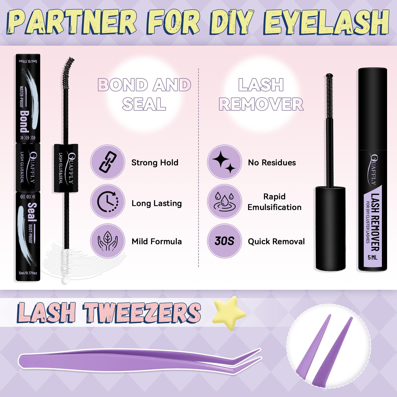 DIY Lash Extension Kit 840Pcs D Curl 3 Styles Lashes Clusters with Lash Bond&Seal Lash Remover Eyelash Extension Tweezers Double-Ended Brush Easy to Use for Beginners( 40/60/80P 10-18mm )