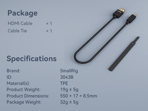 SMALLRIG D to A HDMI Cable Ultra Thin HDMI Cable 55cm/1.8Ft, Super Flexible Slim High Speed 4K 60Hz HDR HDMI 2.0, for GoPro Hero 7/6 /5, for Sony A7RIII / A7II / A6600, for FUJIFILM X-T4 / X-T3-3043B