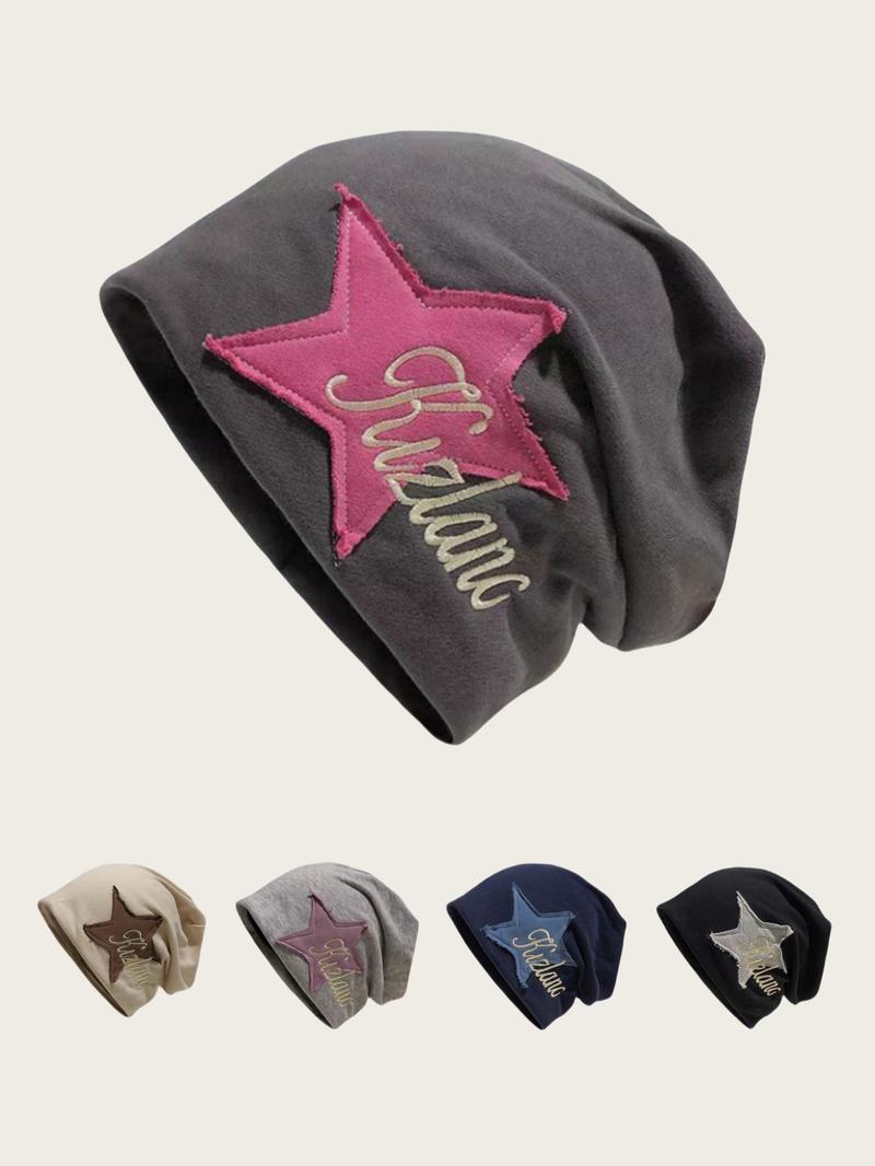 Star Patched Letter Embroidery Beanie Hat, Cute Beanie Hat for Women & Men, Fashion Accessories for Daily Wear, Trendy All-match & Exquisite Hat for Birthday Gift, Bonnet