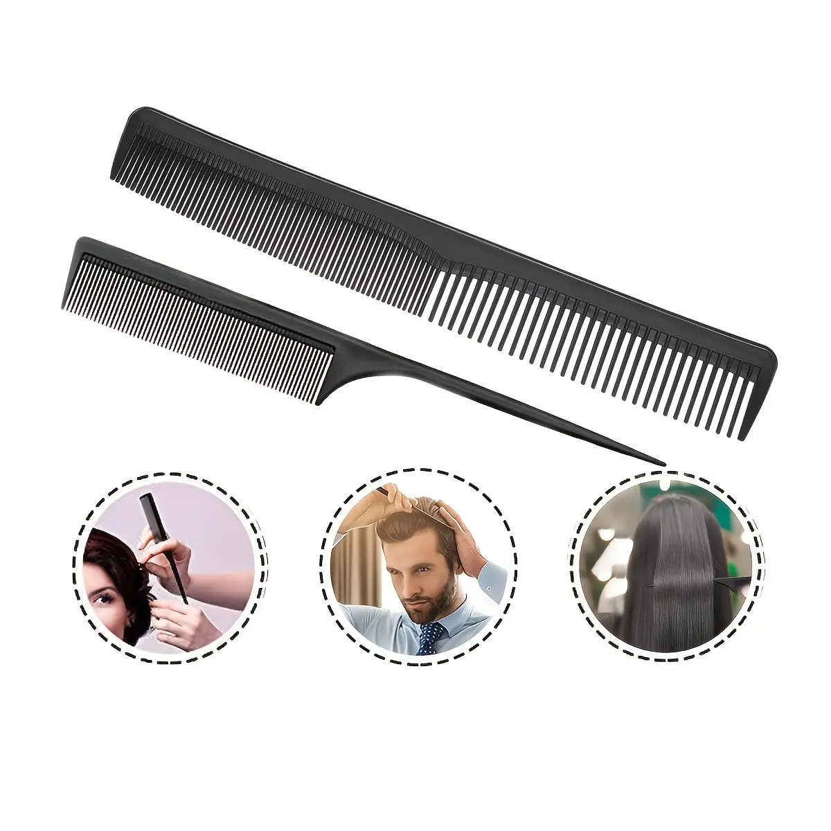 Professional Black Plastic Comb Set, Fine Tooth Wide Tooth Hairdresser Comb, Hair Styling Combs, Suitable for All Hair Types, Styling Tool Kit