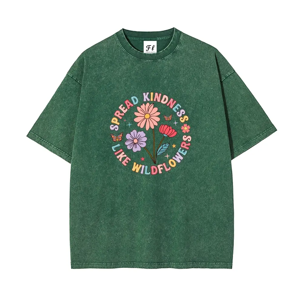 Spread Kindness Like Wildflowers Shirt, Floral Kindness Shirt, Mental Health Shirt, Motivational Shirt Be kind Shirt Washed Cotton Top