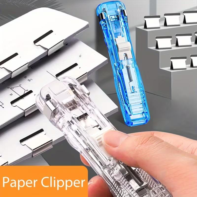 Bookbinding Machine Set with 50 Clips, Transparent Push Pin Binding Tool, No-Hole No-Nail Office Study Material Fastener