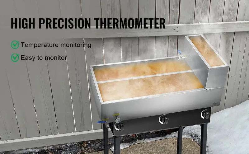 【toolupgrade】Maple Syrup Evaporator Pan, 47 Gallon, 683 Cups of 8.8oz Maple Syrup, Flat Evaporator Pan with Thermometer, 2 Valves and 3 Heating Methods, 304 Stainless Steel Maple Syrup Pan for Home, Outdoor