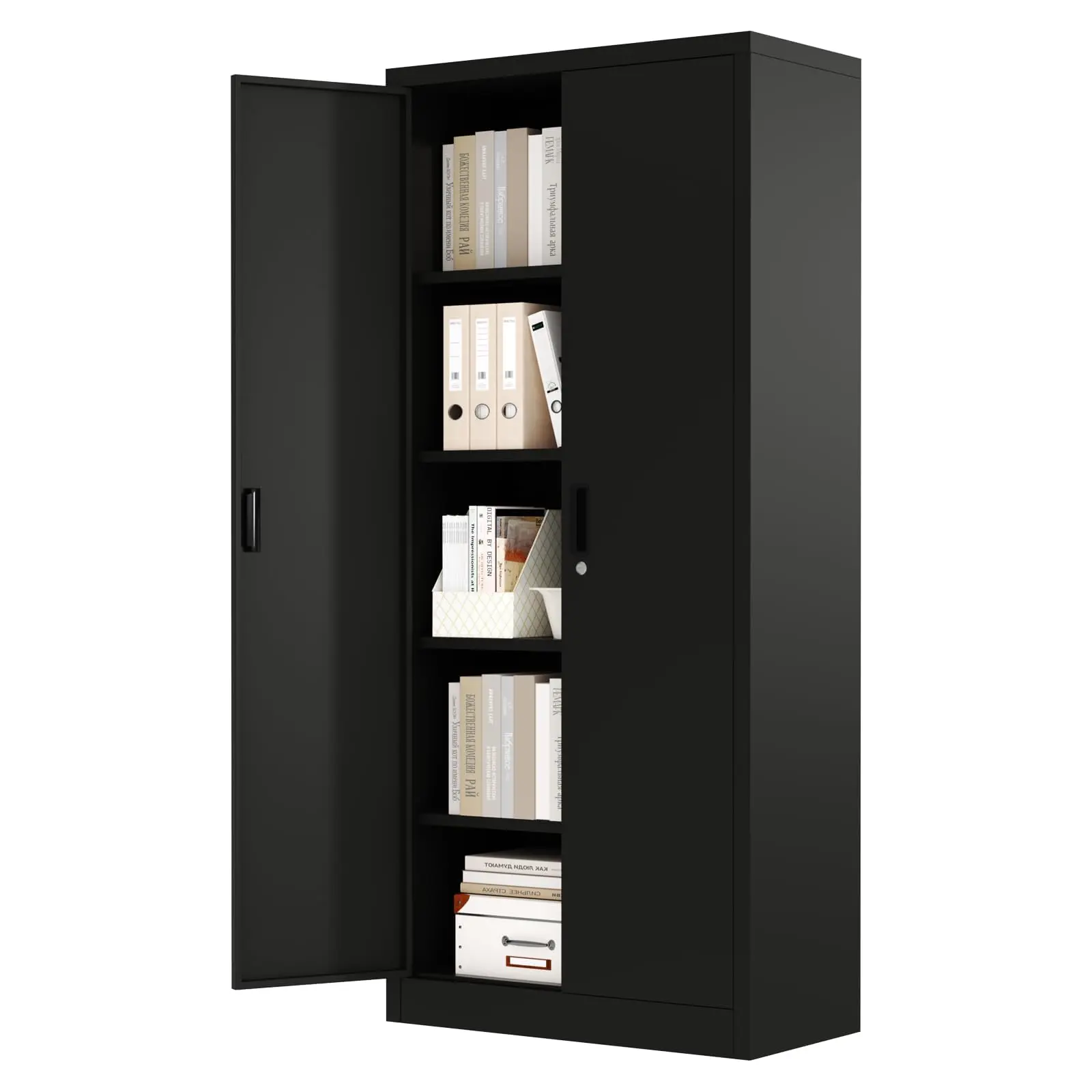 Black Lockable Steel Storage Cabinet with 4 Adjustable Shelves, 70.86" Tall, 2 Door Heavy Duty Cold Rolled Metal Tool Cabinet for Garage, Basement, Office, Pantry, Workshop