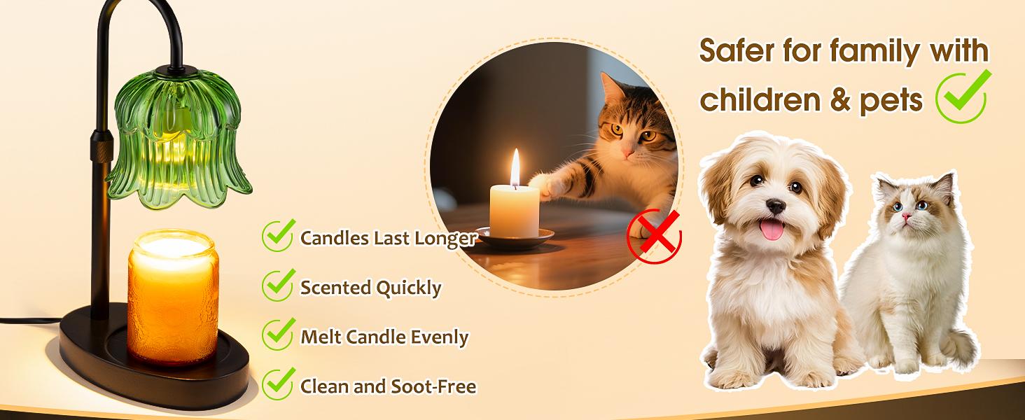 Floral Candle Warmer Lamp with Auto Timer Wax Melter Warmer Decor Flower Decoration Green Adjustable Height 4-Level Brightness 8-Hour Sleep Timer