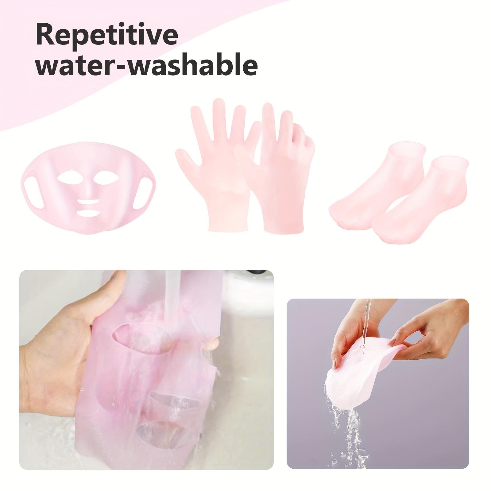 3pcs Silicone Moisturizing Set - Mask Cover, Silicone Gloves, Socks, Skincare Tools, Self care tool, Anti-Evaporation, Anti-Slip Fixed Mask Strap, Beauty Tools to Chapped Skin, Daily Care for Hands And Feet