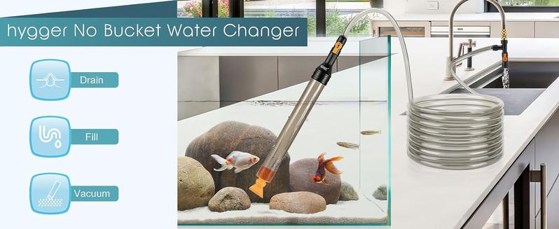 hygger Bucket-Free Aquarium Water Change Kit Metal Faucet Connector Fish Tank Vacuum Siphon Gravel Cleaner with Long Hose 25FT/33FT/49FT Drain & Fill
