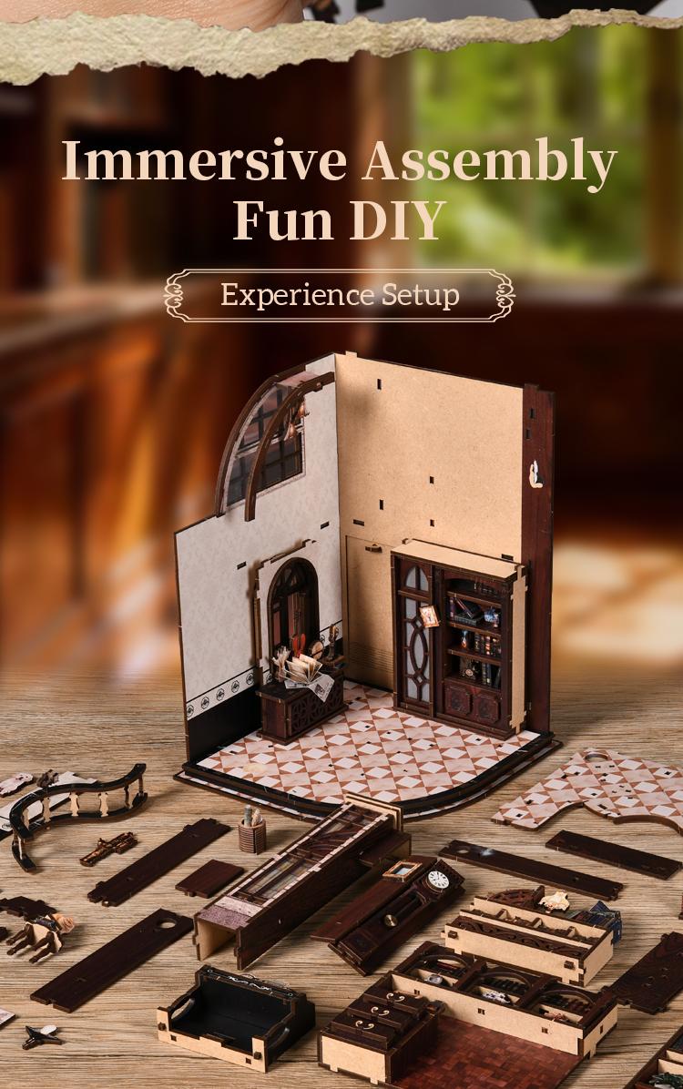 【Bacchus Bookstore】Wooden Book Nook DIY Model Kit for Adults Vintage Abstract Renaissance Style Hand-Assembled Booklet Toy House 3D Puzzle Wooden Shelf Decoration,Miniature Dollhouse Kit Victorian Style Wooden Dollhouse Birthday Gift