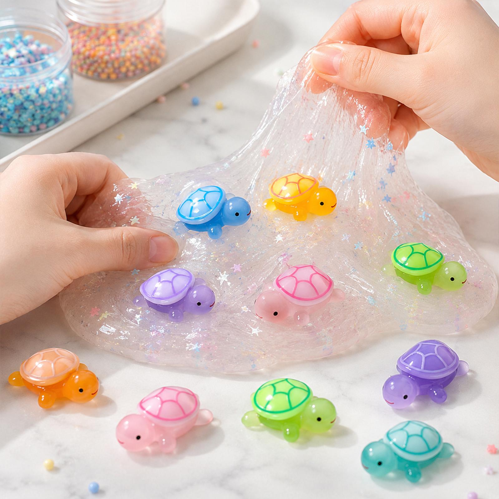 50pcs Glow-In-The-Dark Turtle Beads, Beads For Crafts, DIY Craft Supplies, DIY Craft Embellishments, Perfect for Slime Making, Micro Scene Decorations, 5 Pieces Per Color