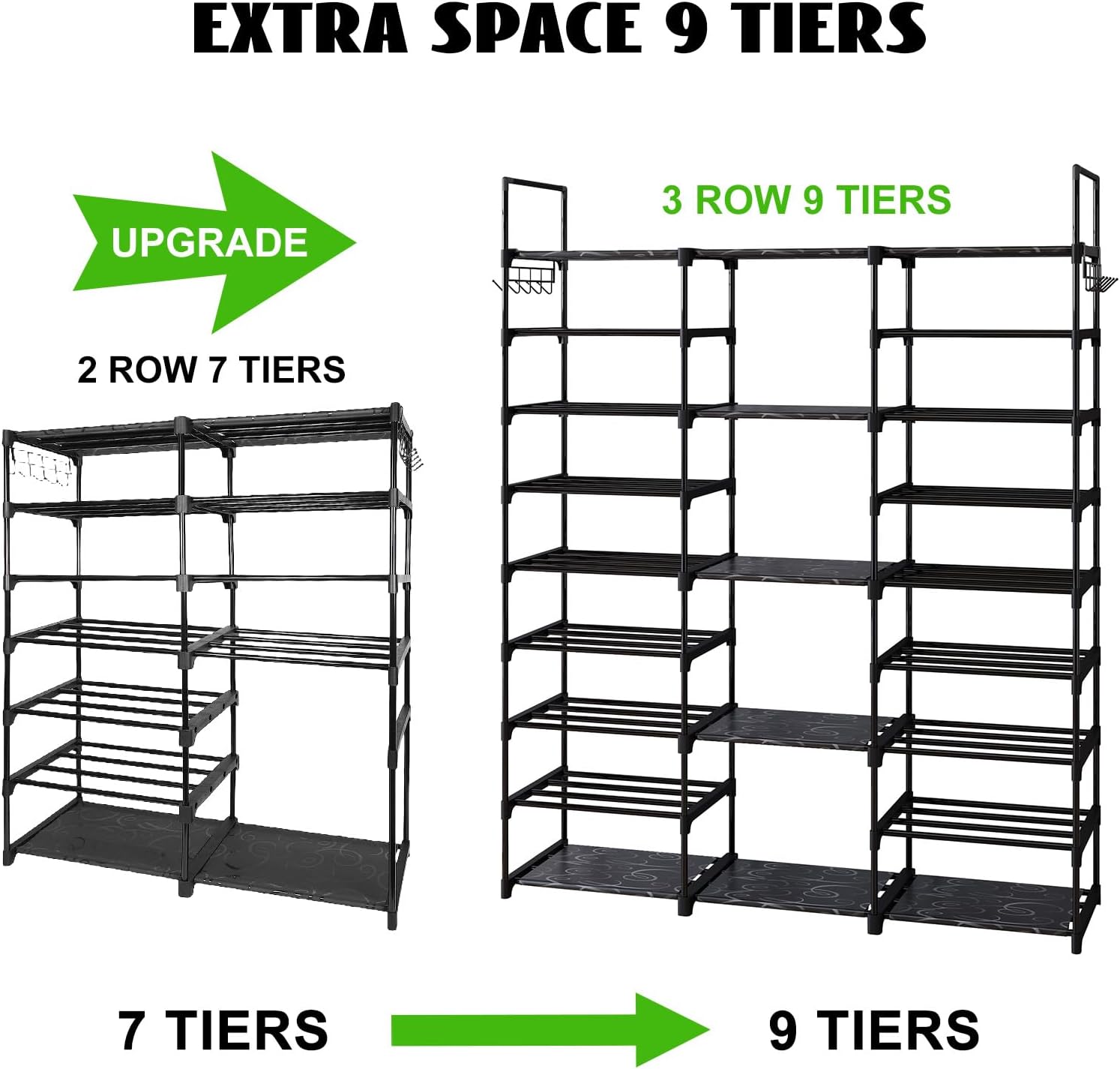 MOMOK 10-Tiers Shoe Rack Tall Large Capacity 20-24 Pairs Wide Shoe Organizer Sturdy Shoe Shelf for Entryway with Two Hooks Metal Shoe Storage for Closet, Bedroom, Black MOMOK 10-Tiers Shoe Rack Tall Large Capacity 20-24 Pairs Wide Shoe Organizer Sturdy Shoe Shelf for Entryway with Two Hooks Metal Shoe Storage for Closet, Bedroom, Black