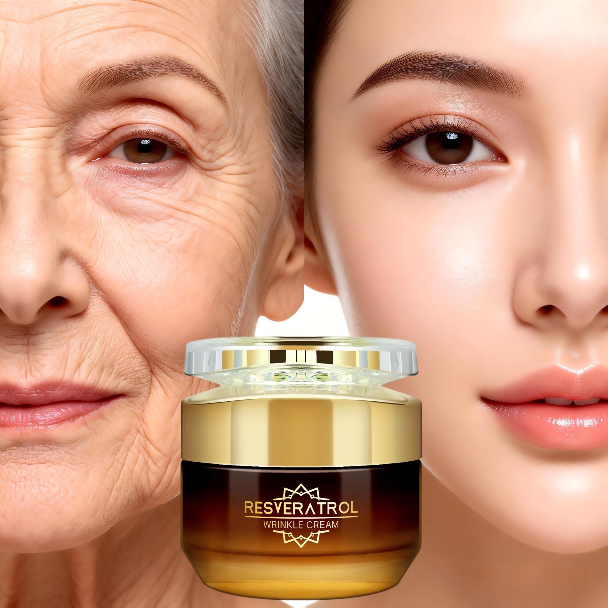 Resveratrol Cream 50g, Day Night Moisturizer with Vitamin E and Hyaluronic Acid, Nourishes Sensitive Skin, Suitable for All Types