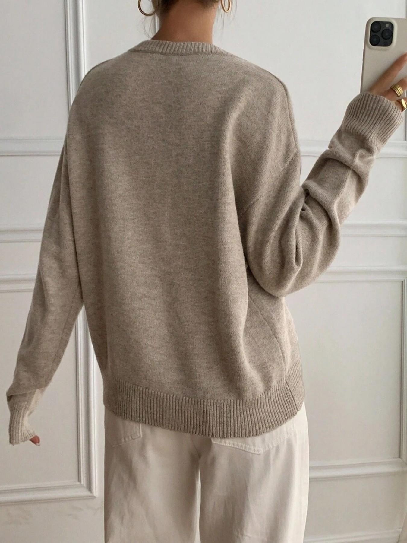 Women's Henley Neck Button Front Color Block Long Sleeve Vintage Chic Pullover Sweater, Knitwear, Knitting, Autumn Winter Casual Loose Fit 2 In 1 Sweater Top For Fall, Fashion Soft Daily Work Street Cute Daily Knitted Top for Women Collared Knit Top