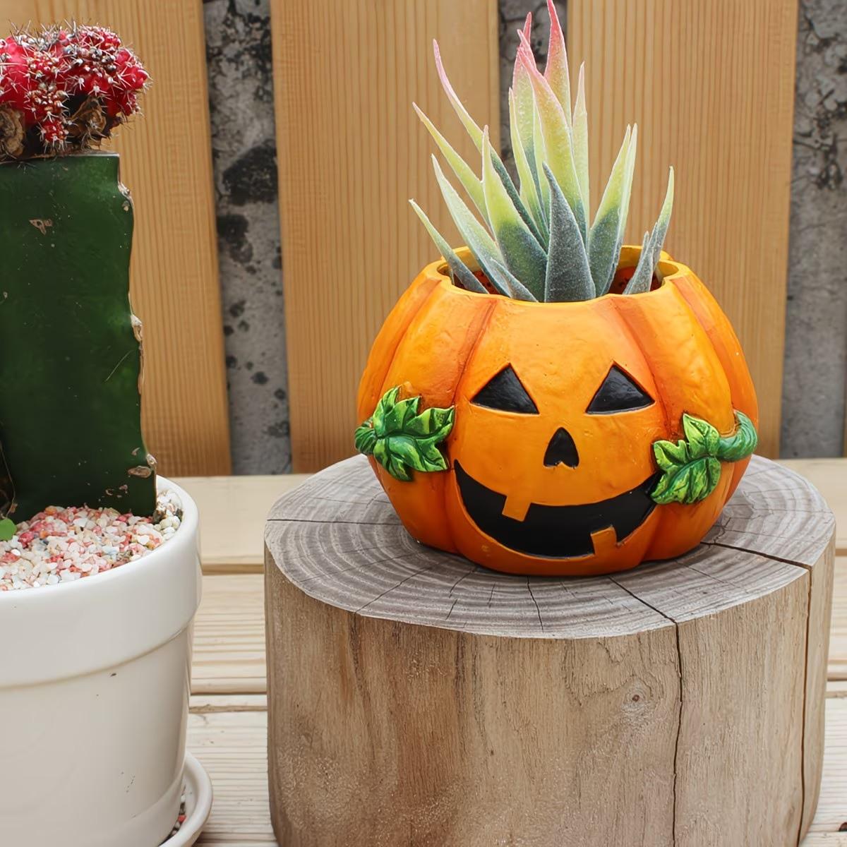 Resin Pumpkin Planter, Durable Waterproof, Indoor Outdoor Plant Decor, Halloween Decoration, Unique Home Ornament, Gift Idea