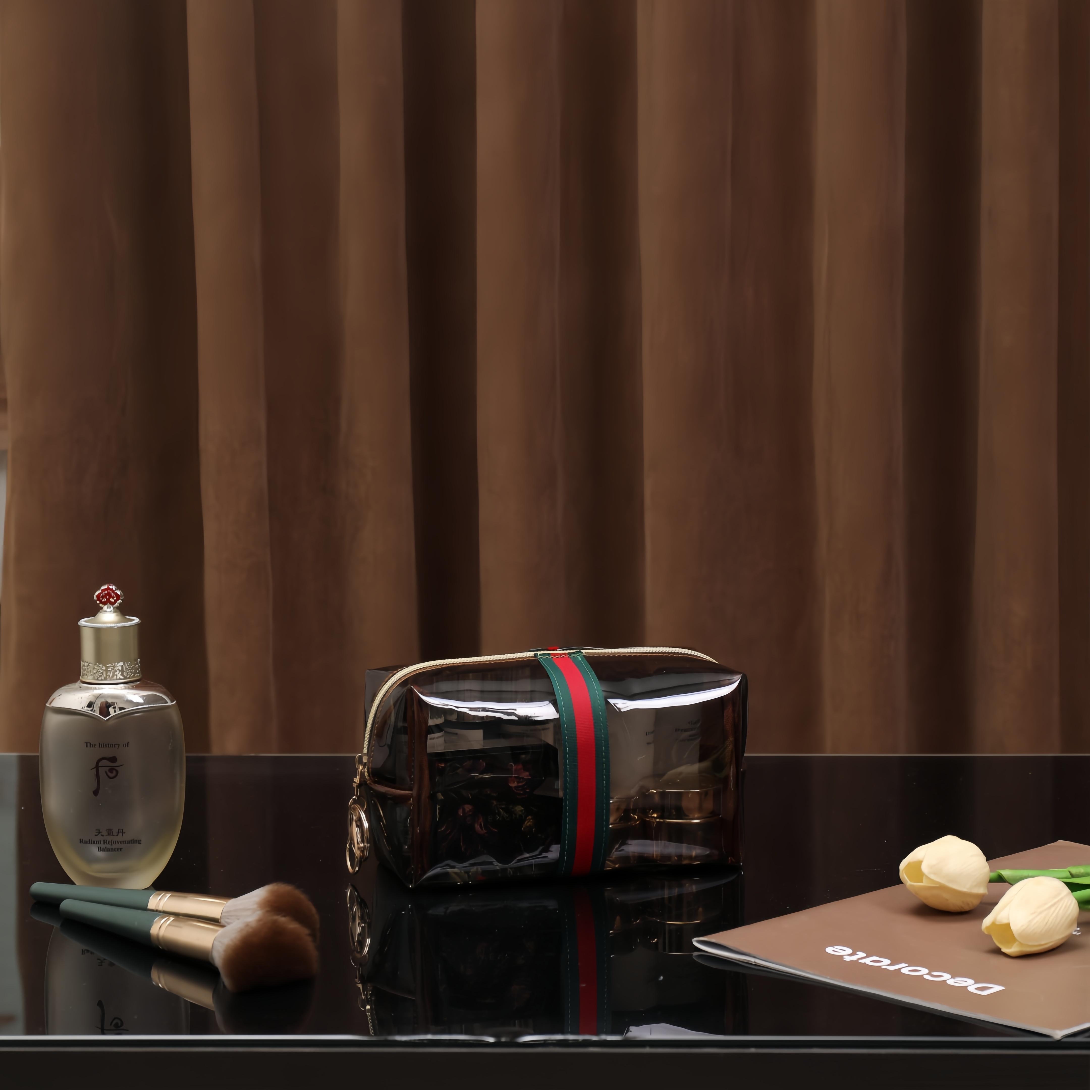 3PCS New Large Capacity Transparent Makeup Bag, VintageLuxury Style, Multiple , Portable Multi-Functional Storage Solution Cosmetics Organizer