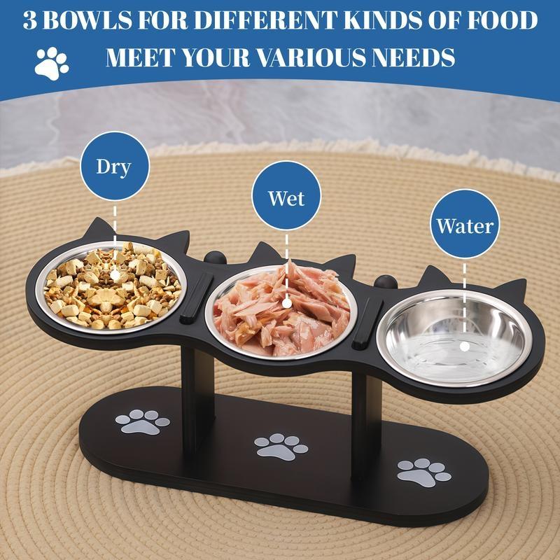 Multi-Layer Elevated Cat Feeder with Pet Food and Water Bowls, Includes 3 Stands, Easy-to-Assemble and Portable Design, Ideal for Multiple Cats