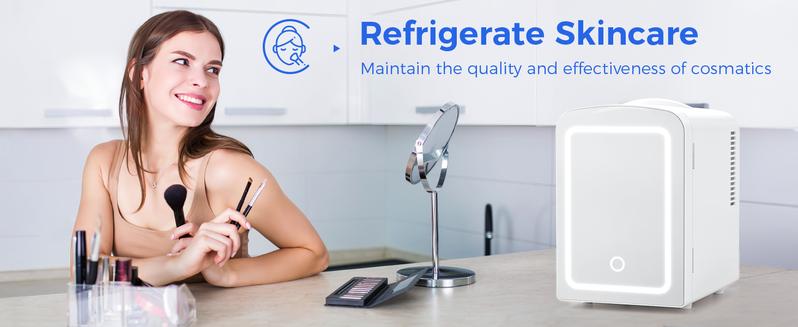 【Valentine's Day gifts】Antarctic Star Compact Refrigerator, Skincare Fridge With Dimmable LED Light Mirror,4L 12oz Capacity, Portable Small Refrigerator for Cosmetics, Skin Care and Food , Ideal for Bedroom, Car, Office & Dorm,Freon-Free & Eco Friendly