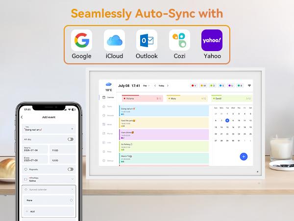 TABWEE 15.6 Inch WiFi Digital Calendar, Smart Touchscreen Interactive Display for Family Schedules Chore Chart, Meal Planner, To Do List, Smart Sync Switchable Digital Photo Frame Desk-Standing