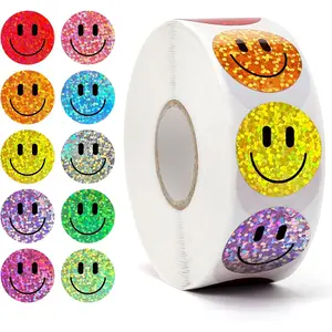1000PCS Smiling Glitter Stickers, 1inch, 10 Colored Sparkly Foil Happy Stickers, Rewarding