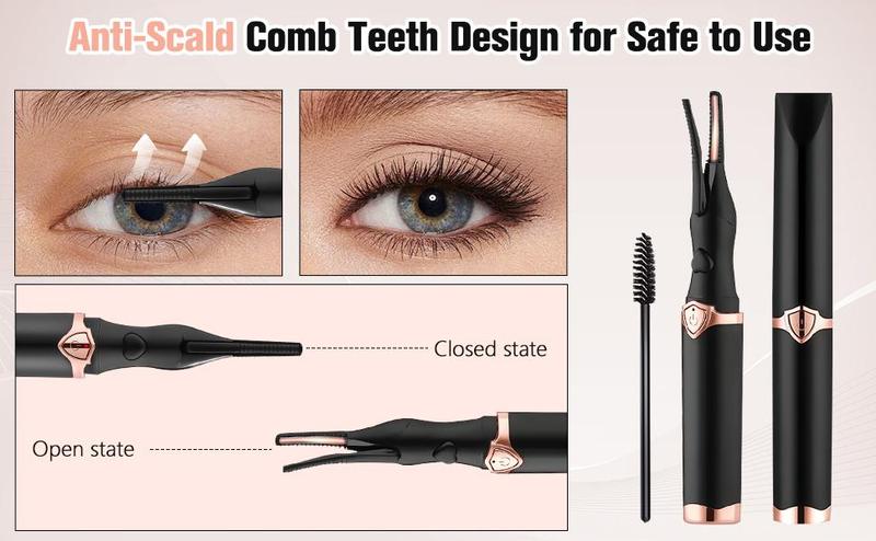 Heated Eyelash Curler, Electric Eyelash Curler Rechargeable, Portable Eyelash Curler, Mini USB Eye Lash, Quick Curling Long-Lasting, ABS Makeup Tools Gift for Women Girls