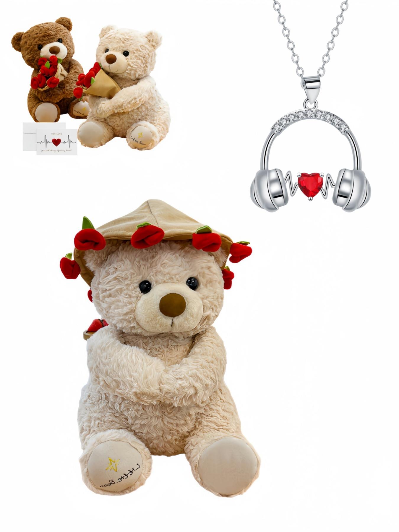 "Joyful Heart & Melodic Ear" Unique New Headset-shaped Ruby Necklace with Creative Magic Bear Gift Box, an ideal mysterious gift for various festivals, dates, wives and Valentine's Day.