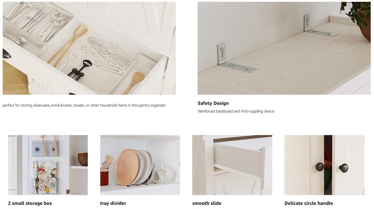 IRONCK Kitchen Pantry Storage Cabinet 72.6" H, with Barn Doors, Drawer, 4 Adjustable Shelves, Freestanding Cupboard for Dining Room Living Room, Laundry