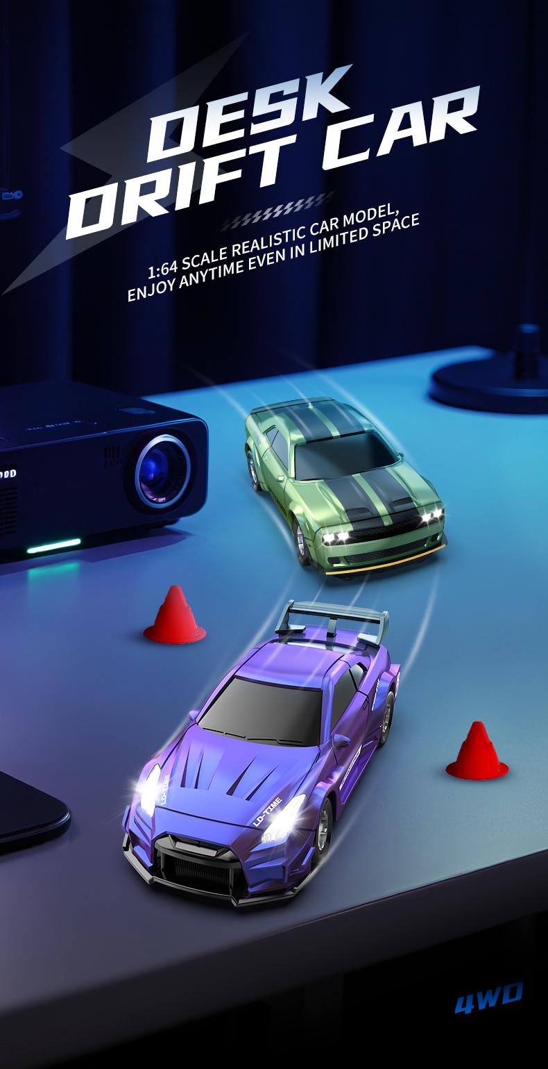 1:64 Mini RC Drift Car 4WD High Speed Remote Control Car, 2 Rechargeable Batteries Long Playtime, 2.4GHz Anti-Interference, LED Lights Drifting Tires for Kids & Adults