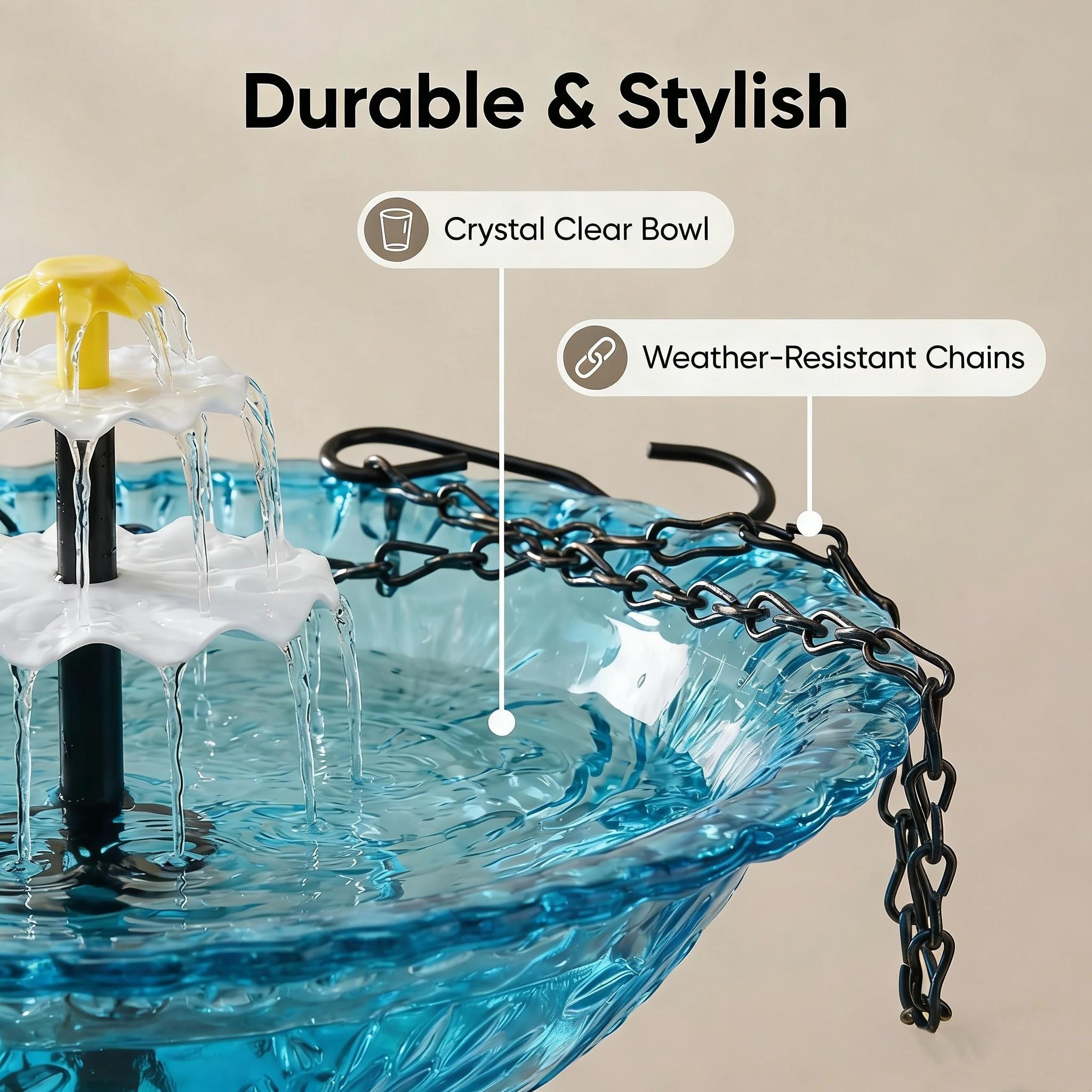 Solar Waterfall Hanging Bird Bath Fountain, Waterfall Feature, Outdoor Solar Pump & Glass Bowl, Solar Powered, Large Hummingbird Bath, Hummingbird Attractor, Garden Decor, Outdoor Decoration, 2026 New Model