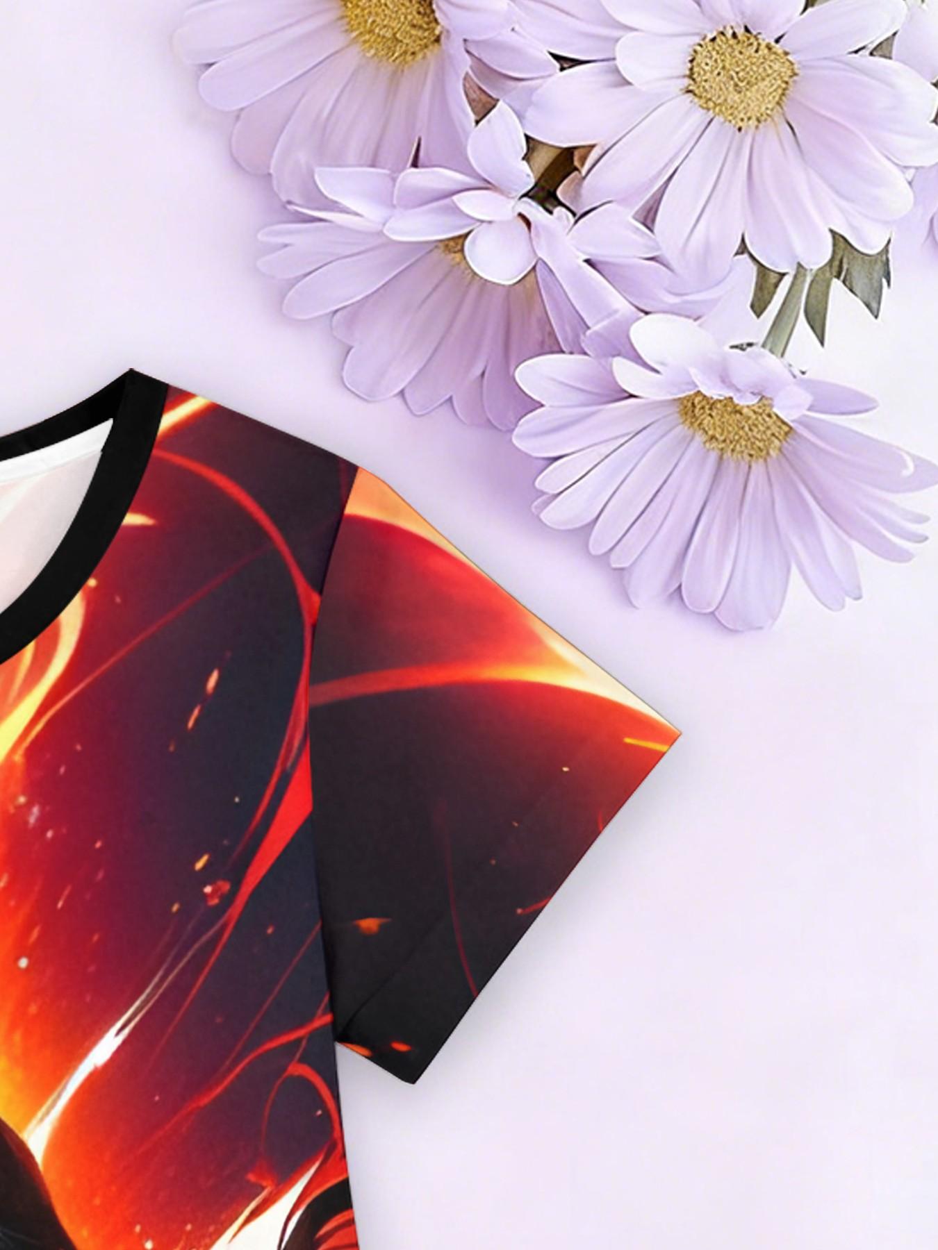 Girls' Sailor Moon Mars Print Dress, Casual Short Sleeve Anime, Perfect for Parties, Birthday Gifts, Holiday Presents