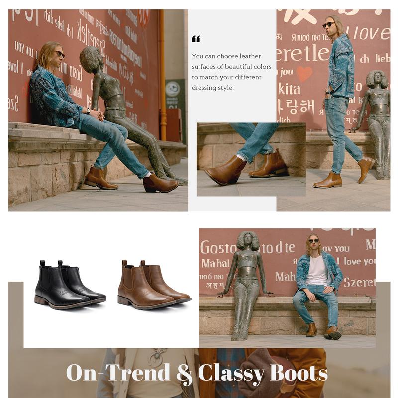 IUV Cowboy Boots For Men| Ankle Boots Western Boot Casual Dress Slip On Chelsea Men Leather Footwear Walking Shoes Black Closed Decor black boots