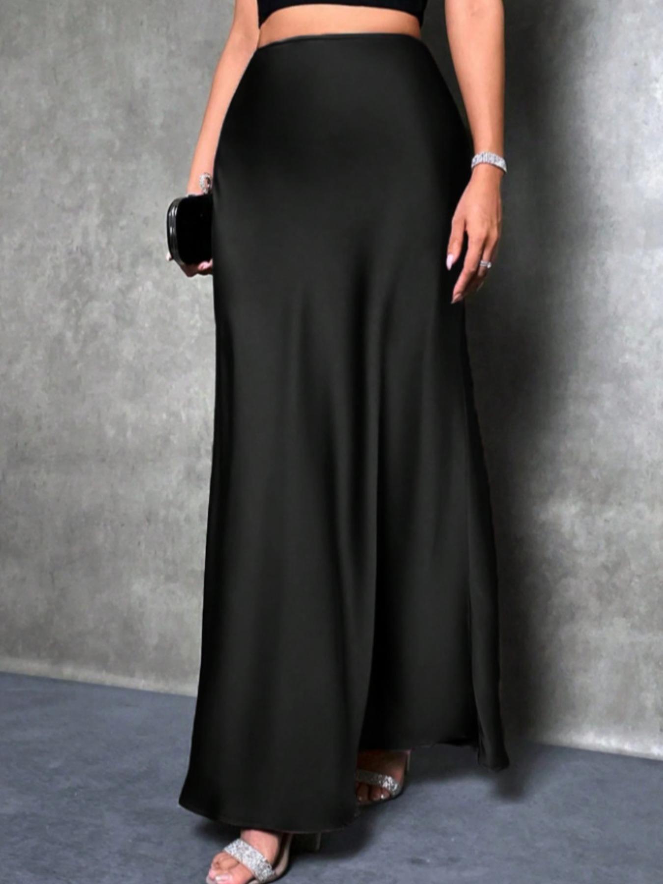 Elegant High-Waisted Mermaid Long Skirt with a Silky Draped Effect, Slimming Solid-Color Fashion Skirt with Glossy Design