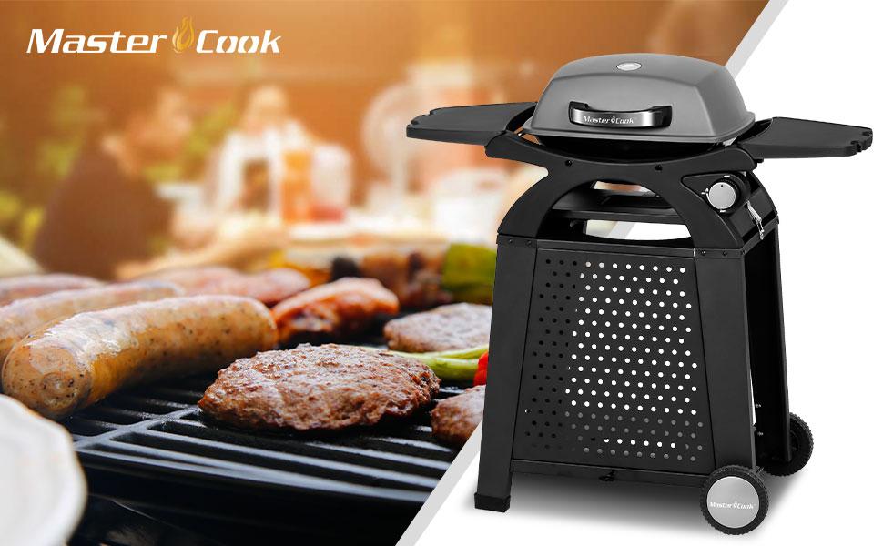 MASTER COOK Propane Gas Grill, Portable Tabletop Barbecue Grill with Cart for Patio, Camping, Travel, Taligating Party MASTER COOK Propane Gas Grill, Portable Tabletop Barbecue Grill with Cart for Patio, Camping, Travel, Taligating Party