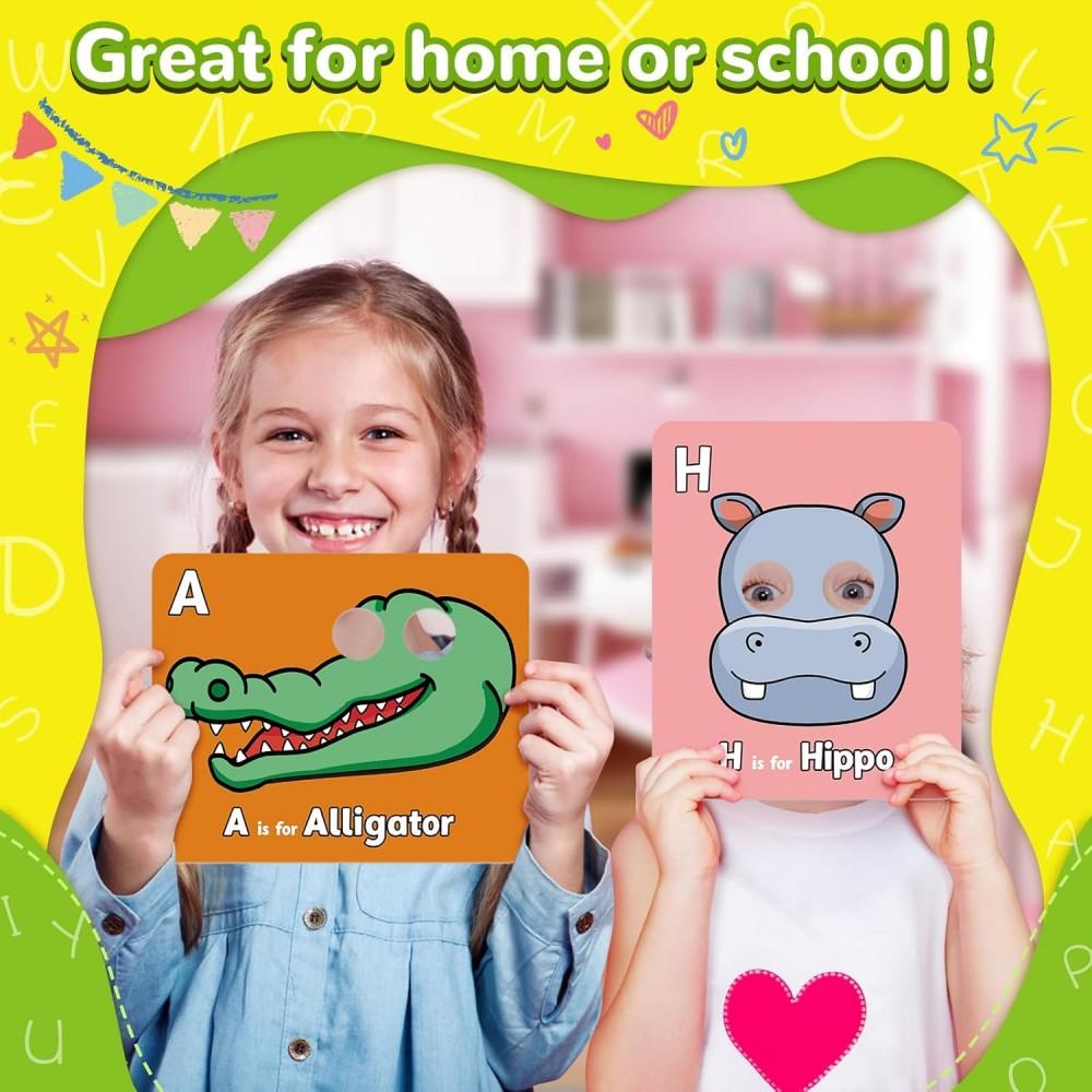 26 Animal Mask Alphabet Flash Cards - Interactive Letter Recognition Game with Uppercase & Lowercase, Double-Sided Giant Learning Cards, Fun Educational Activity for Home & Classroom