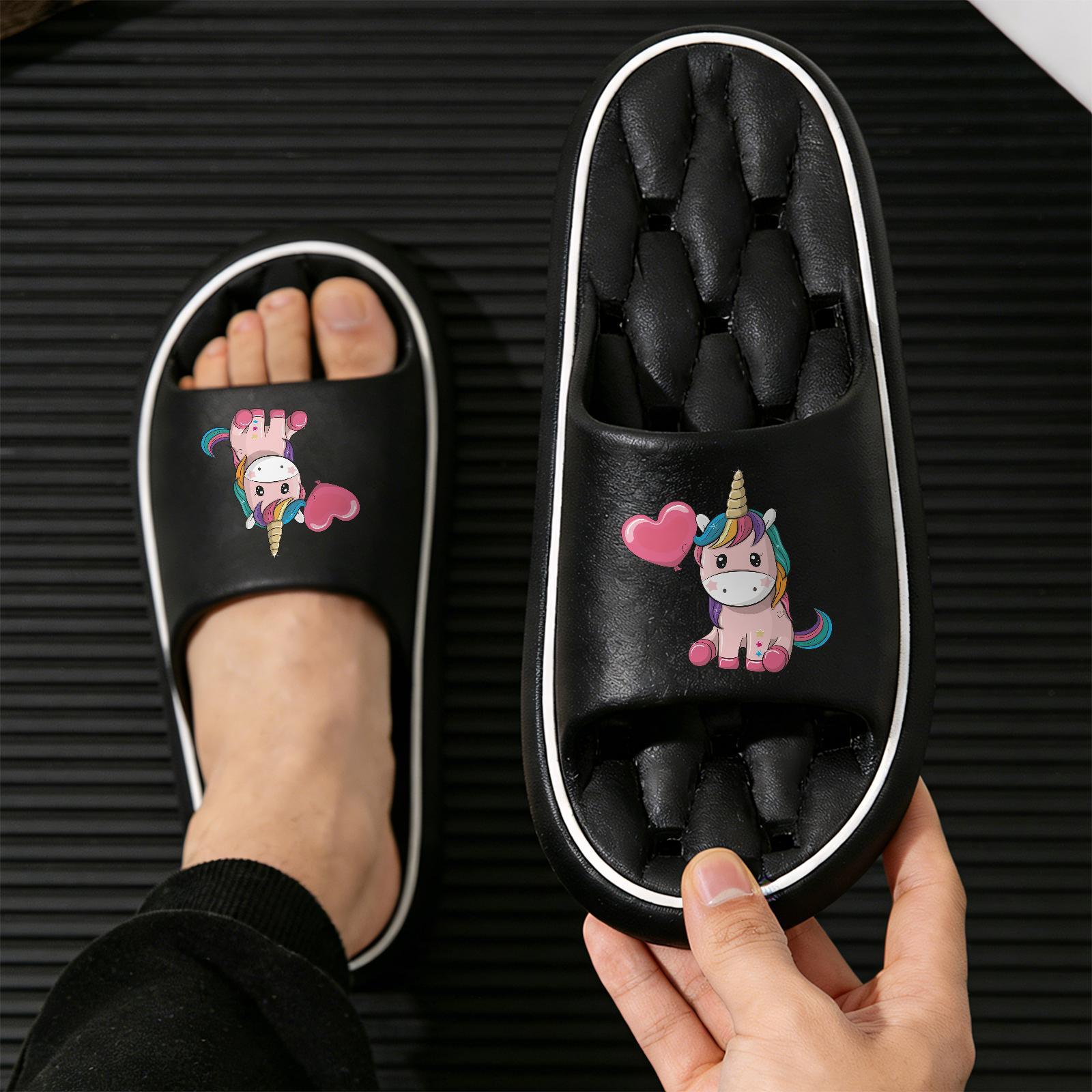 Cute Rainbow Unicorn Kids Slippers, Girls Soft Sole Non-slip Sandals, Love Balloon Fun Home Shoes, Lightweight Open-toe Slippers for Baby Indoor and Outdoor Use, Kindergarten Little Princess Cartoo